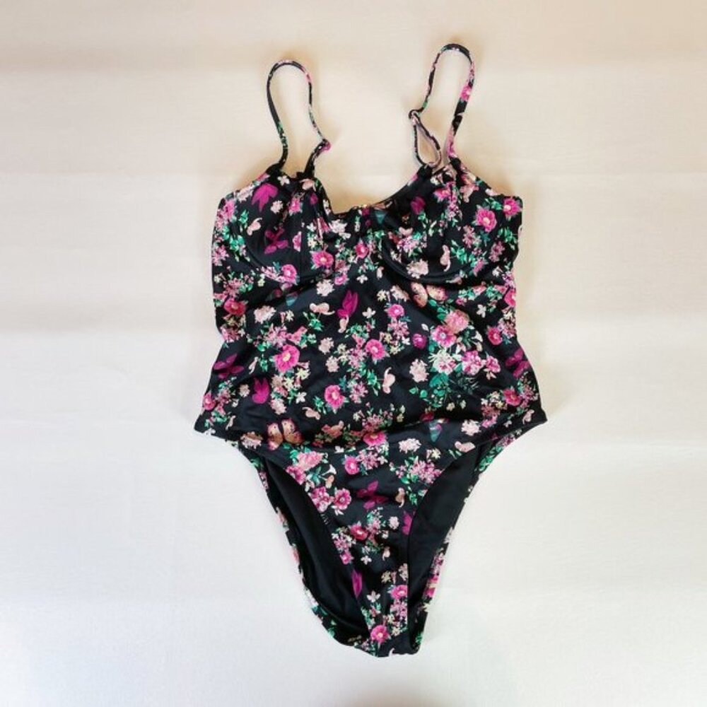 NWOT Victoria's Secret Swimsuit XL One Piece Wicked Black Floral B1616